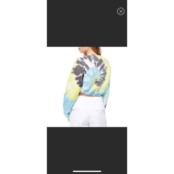 BDG Urban Outfitters Tie Dye Yellow Blue Sweatshirt Crop Top - Picture 1 of 9